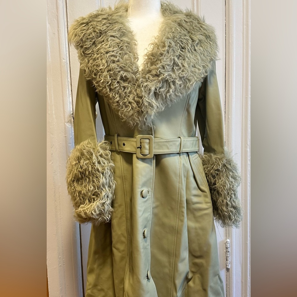 SAKS POTTS Foxy Leather Coat With Shearling in Sage Green, size S